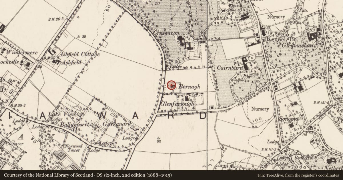Ordnance Survey six-inch map, 2nd edition (1888–1915) covering the location of Red Hall, Ballymisert, Belfast, with a pin at the register's coordinates