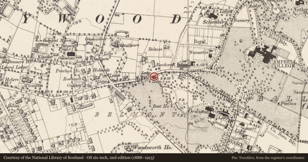 Ordnance Survey six-inch map, 2nd edition (1888–1915) covering the location of 263 Belmont Road, Strandtown, Belfast, with a pin at the register's coordinates