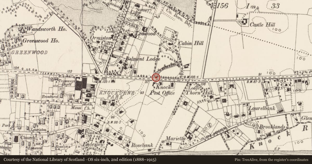 Ordnance Survey six-inch map, 2nd edition (1888–1915) covering the location of Gate Screen, Belfast, with a pin at the register's coordinates
