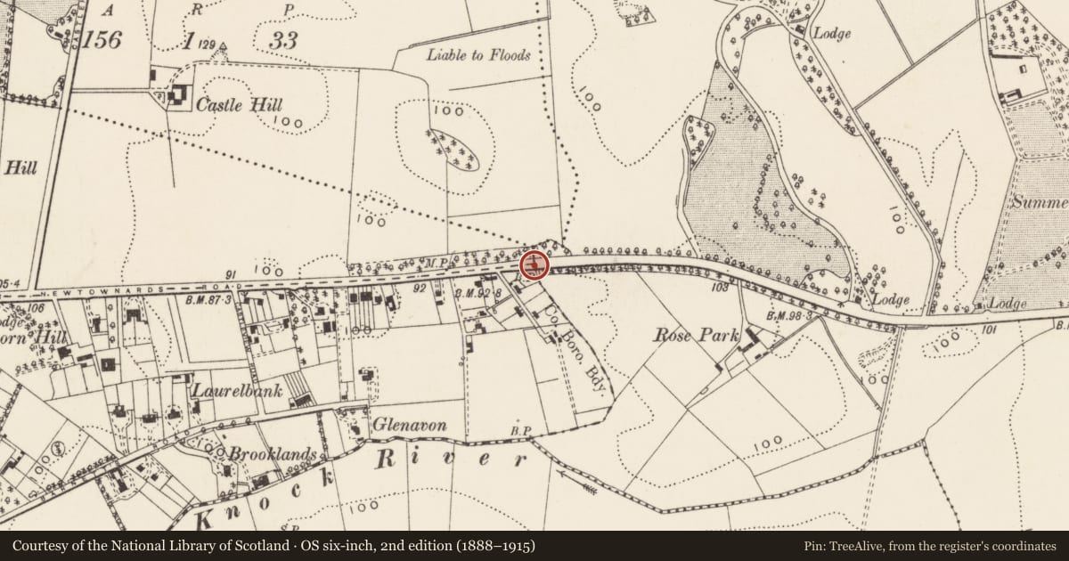 Ordnance Survey six-inch map, 2nd edition (1888–1915) covering the location of Boundary Marker, Ballycloghan, Belfast, with a pin at the register's coordinates