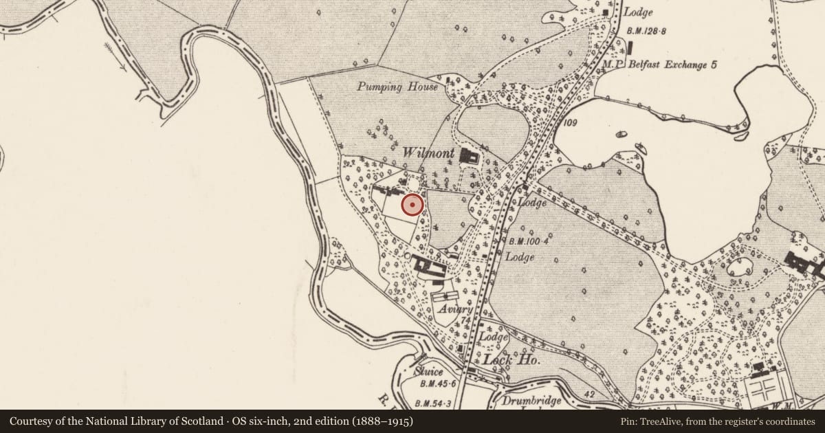 Ordnance Survey six-inch map, 2nd edition (1888–1915) covering the location of Walled Garden Sir Thomas And Lady Dixon Park, Old Forge, Belfast, with a pin at the register's coordinates
