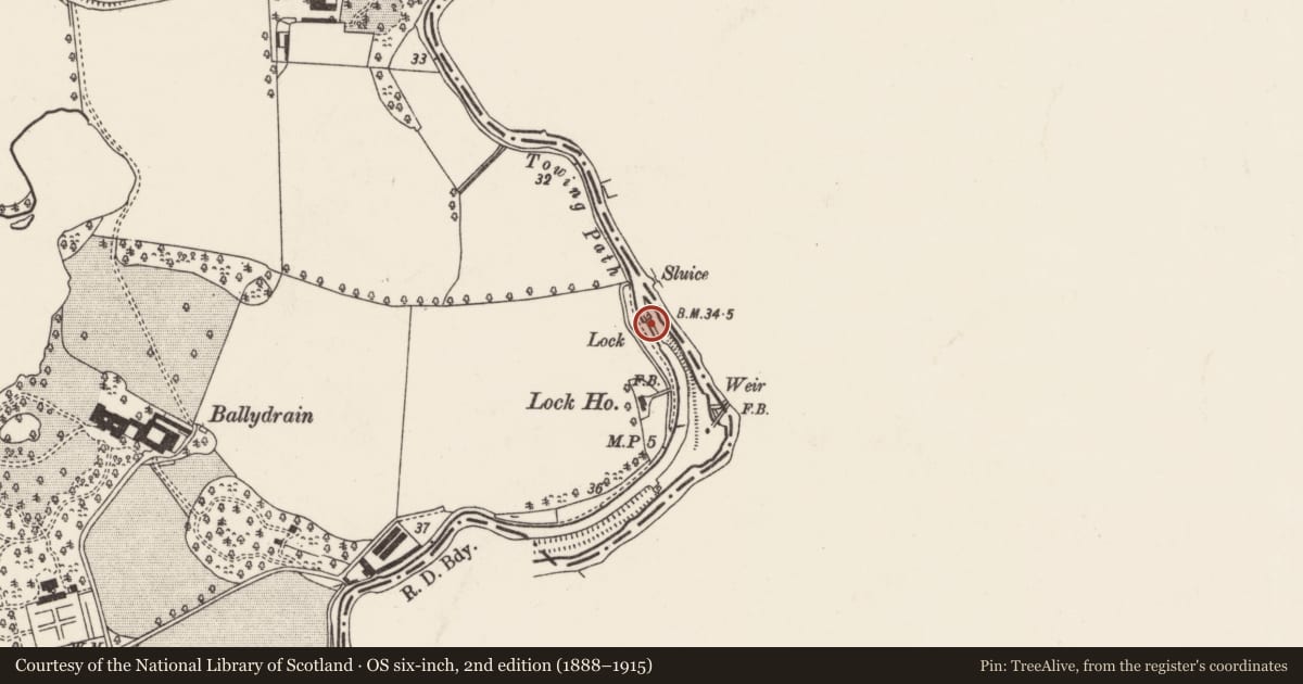 Ordnance Survey six-inch map, 2nd edition (1888–1915) covering the location of Fourth Lock, with a pin at the register's coordinates