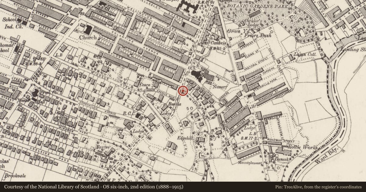 Ordnance Survey six-inch map, 2nd edition (1888–1915) covering the location of Gate Piers, Belfast, with a pin at the register's coordinates