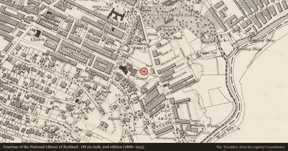 Ordnance Survey six-inch map, 2nd edition (1888–1915) covering the location of Mechanical and Aerospace Engineering, Malone Lower, Belfast, with a pin at the register's coordinates