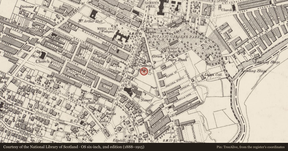 Ordnance Survey six-inch map, 2nd edition (1888–1915) covering the location of David Keir Building, Stranmillis Road, Queen's University, Belfast, BT7 1NN, Malone Lower, Belfast, with a pin at the register's coordinates