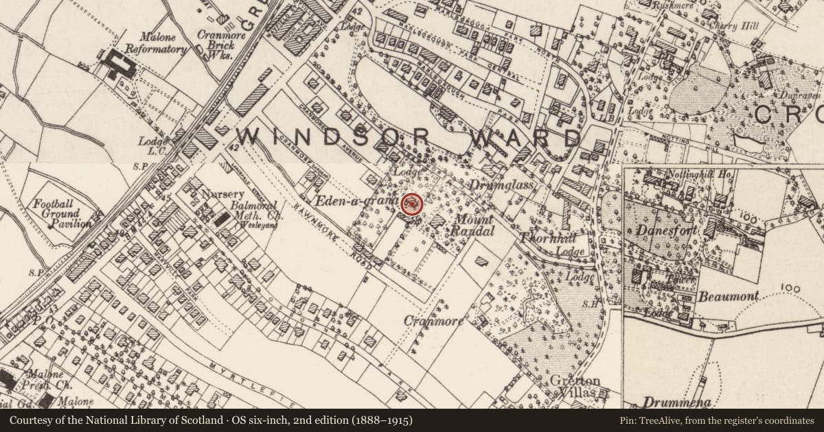 Ordnance Survey six-inch map, 2nd edition (1888–1915) covering the location of 6 Randal Park, with a pin at the register's coordinates