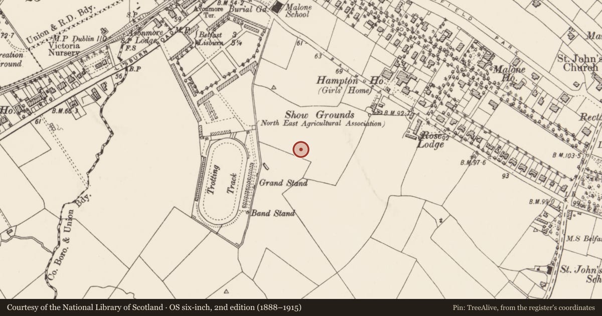 Ordnance Survey six-inch map, 2nd edition (1888–1915) covering the location of 27 Harberton Drive Belfast, with a pin at the register's coordinates