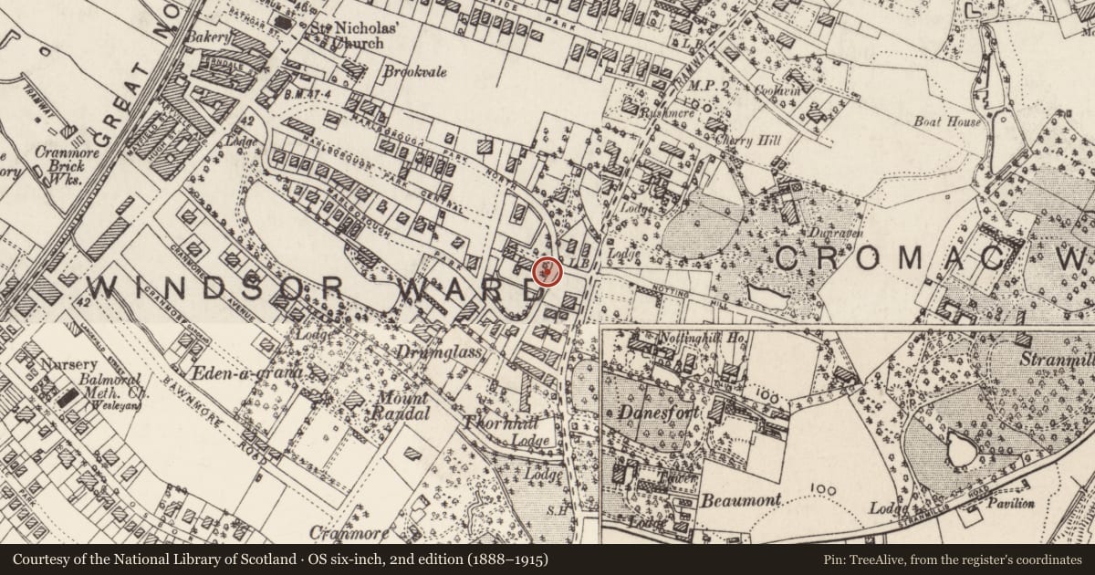 Ordnance Survey six-inch map, 2nd edition (1888–1915) covering the location of Street sign, with a pin at the register's coordinates