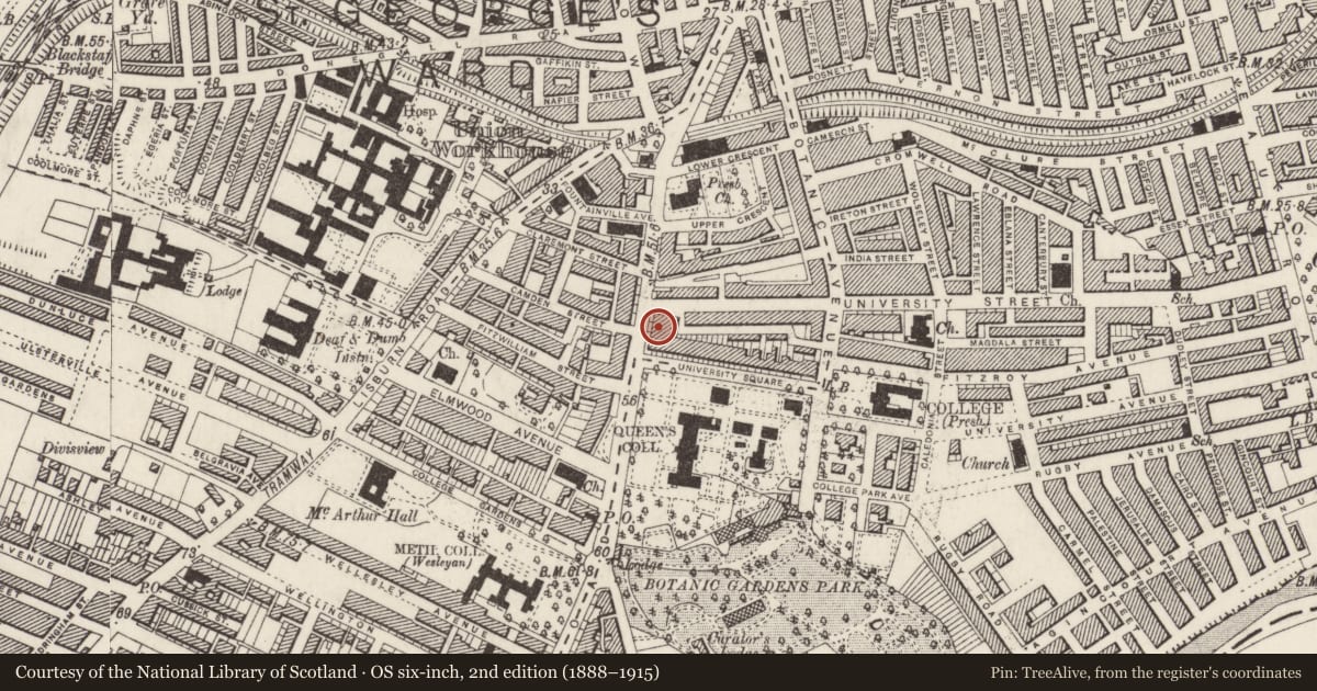 Ordnance Survey six-inch map, 2nd edition (1888–1915) covering the location of 48 University Road, Belfast, with a pin at the register's coordinates