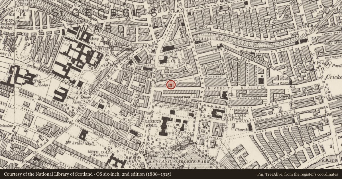 Ordnance Survey six-inch map, 2nd edition (1888–1915) covering the location of 17 Mount Charles, Belfast, with a pin at the register's coordinates
