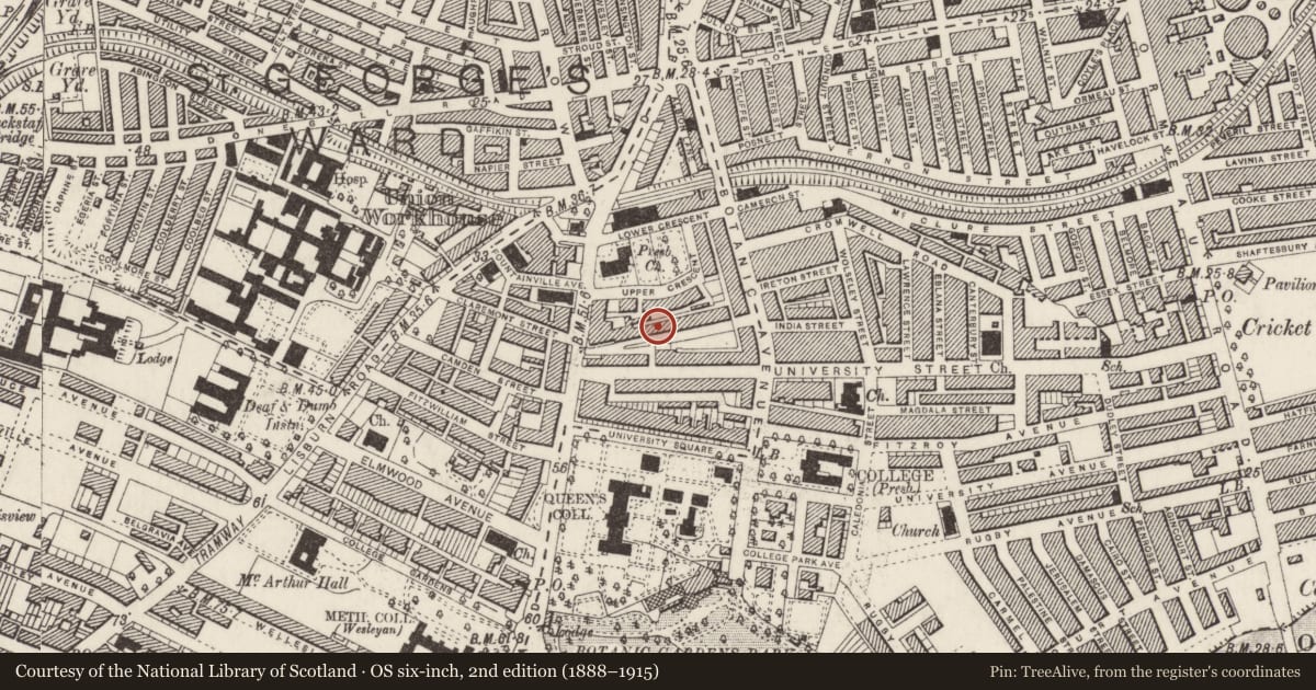 Ordnance Survey six-inch map, 2nd edition (1888–1915) covering the location of 20 Mount Charles, Belfast, with a pin at the register's coordinates
