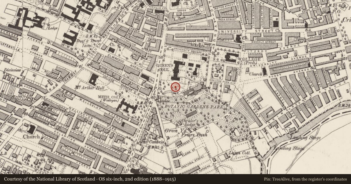 Ordnance Survey six-inch map, 2nd edition (1888–1915) covering the location of International Research Centre for Experimental Physics, Malone Lower, with a pin at the register's coordinates