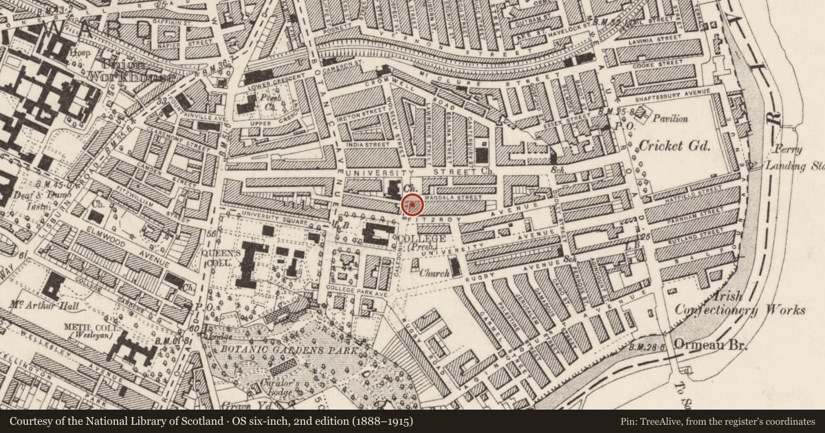Ordnance Survey six-inch map, 2nd edition (1888–1915) covering the location of 18 Rugby Road Belfast BT7 1PU ** See General Comments **, Malone Lower, Belfast, with a pin at the register's coordinates