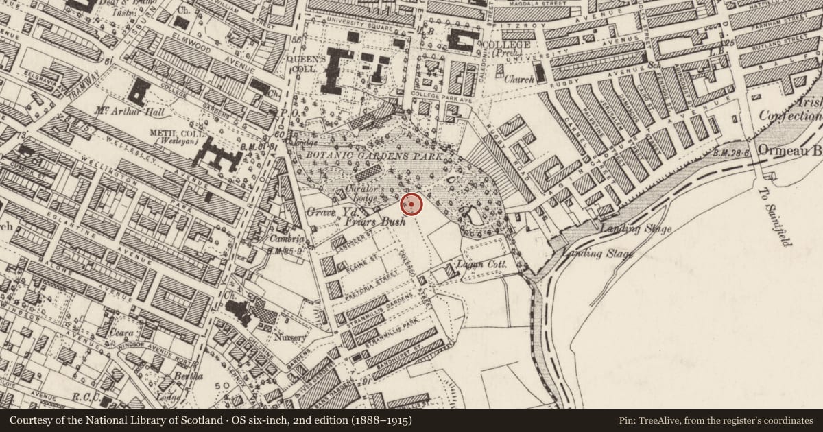 Ordnance Survey six-inch map, 2nd edition (1888–1915) covering the location of Larger Bandstand, Malone Lower, with a pin at the register's coordinates