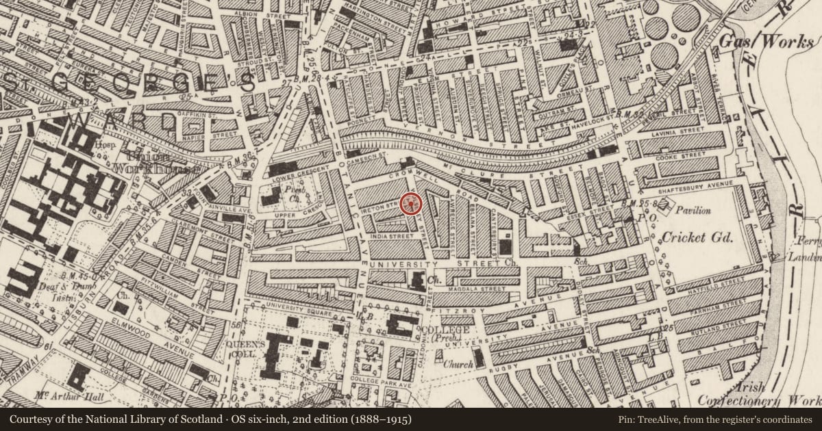 Ordnance Survey six-inch map, 2nd edition (1888–1915) covering the location of 7 Wolseley Street Belfast BT7 1LG, Malone Lower, Belfast, with a pin at the register's coordinates