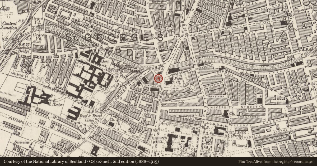 Ordnance Survey six-inch map, 2nd edition (1888–1915) covering the location of 9 University Road, Belfast, with a pin at the register's coordinates