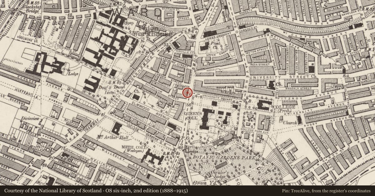 Ordnance Survey six-inch map, 2nd edition (1888–1915) covering the location of 63 University Road, Lower Malone, Belfast, with a pin at the register's coordinates