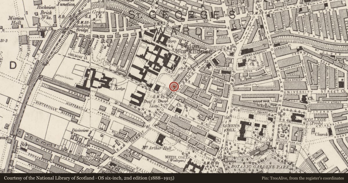 Ordnance Survey six-inch map, 2nd edition (1888–1915) covering the location of 81 Lisburn Road, Belfast, with a pin at the register's coordinates