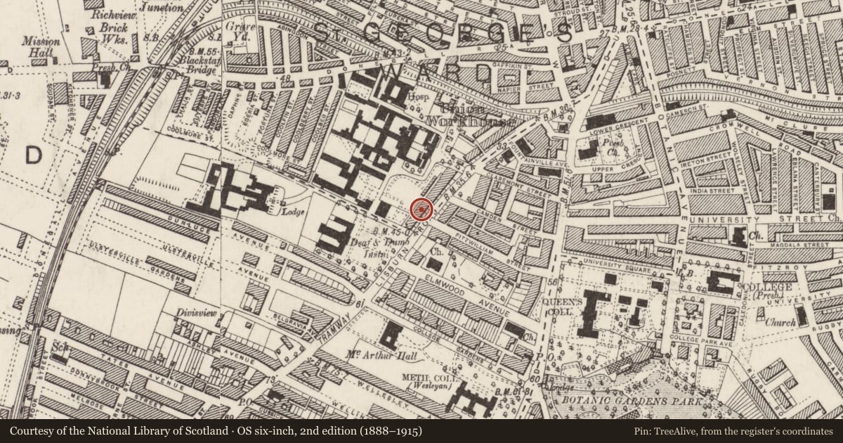 Ordnance Survey six-inch map, 2nd edition (1888–1915) covering the location of 83 Lisburn Road, Belfast, with a pin at the register's coordinates