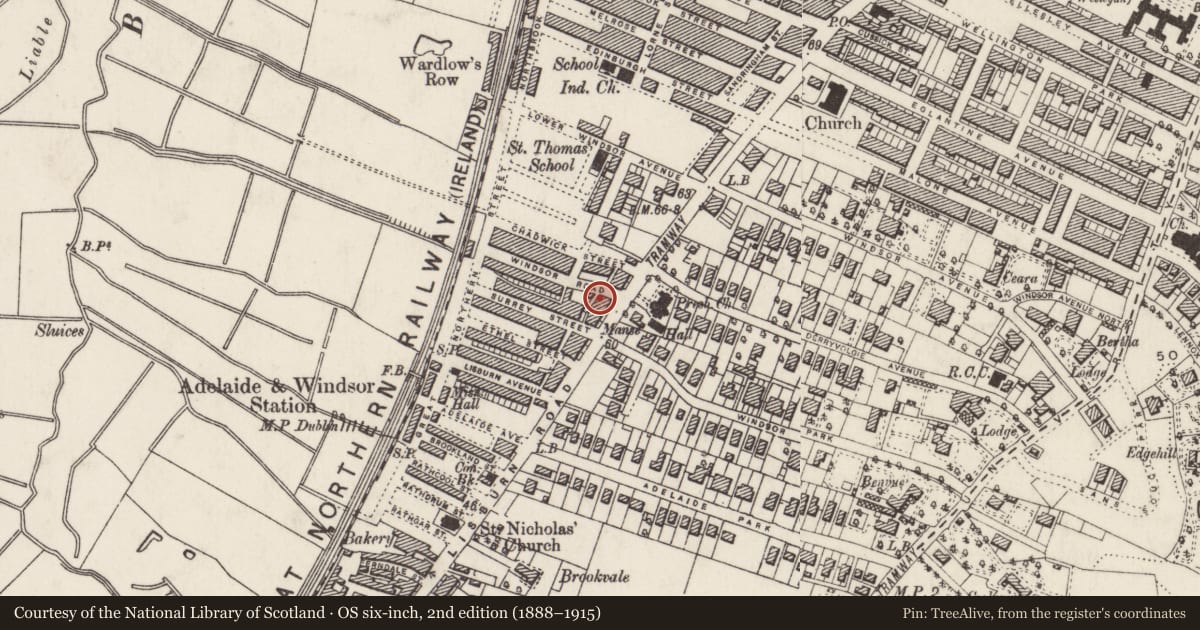 Ordnance Survey six-inch map, 2nd edition (1888–1915) covering the location of 403 Lisburn Road, Belfast, with a pin at the register's coordinates