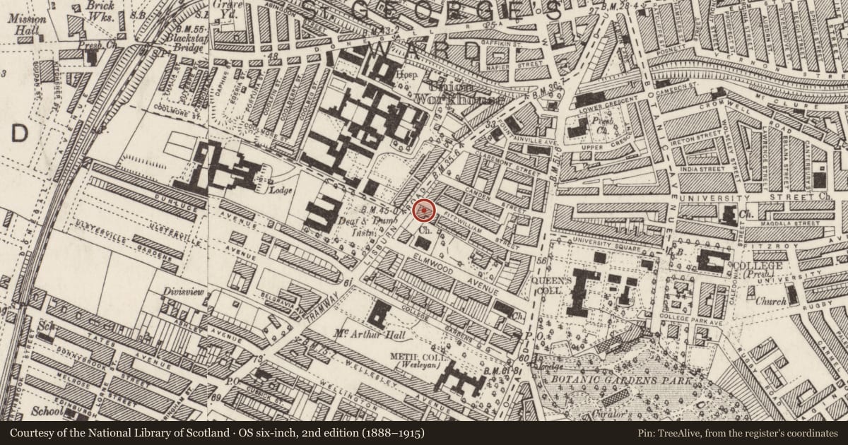 Ordnance Survey six-inch map, 2nd edition (1888–1915) covering the location of 70 Lisburn Road, Belfast, with a pin at the register's coordinates