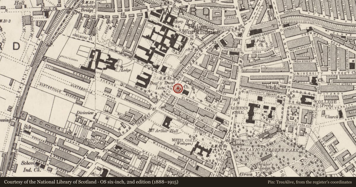 Ordnance Survey six-inch map, 2nd edition (1888–1915) covering the location of 88 Lisburn Road, Malone Lower, with a pin at the register's coordinates