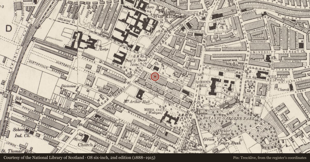 Ordnance Survey six-inch map, 2nd edition (1888–1915) covering the location of 40-54 Elmwood Avenue Belfast BT9 6AZ ** See General Comments **, Malone Lower, Belfast, with a pin at the register's coordinates