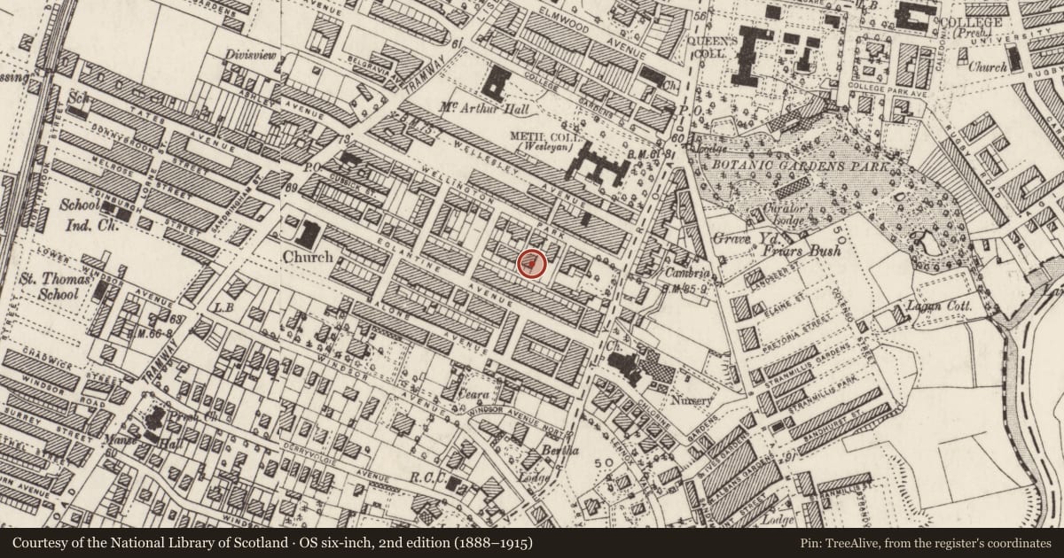 Ordnance Survey six-inch map, 2nd edition (1888–1915) covering the location of 1 Wellington Park Terrace, Malone, Belfast, with a pin at the register's coordinates