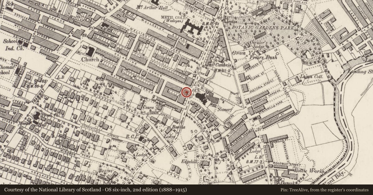 Ordnance Survey six-inch map, 2nd edition (1888–1915) covering the location of 39 Malone Road, Malone Lower, Belfast, with a pin at the register's coordinates