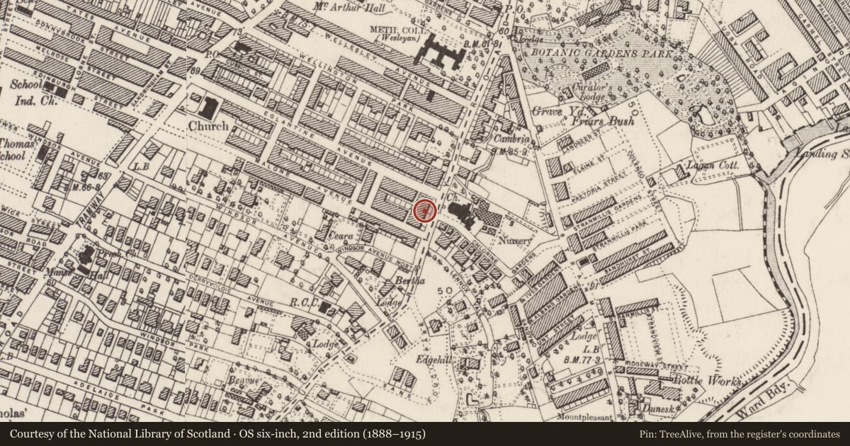 Ordnance Survey six-inch map, 2nd edition (1888–1915) covering the location of 45 Malone Road, Malone Lower, Belfast, with a pin at the register's coordinates