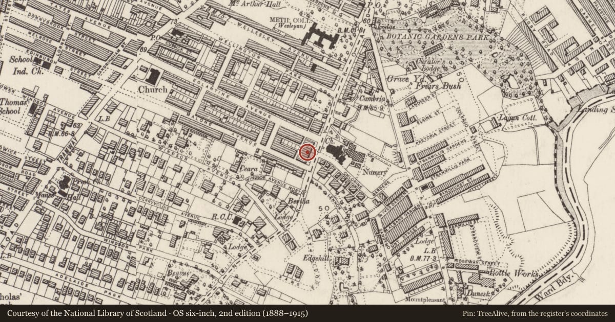 Ordnance Survey six-inch map, 2nd edition (1888–1915) covering the location of 47 Malone Road, Malone Lower, Belfast, with a pin at the register's coordinates