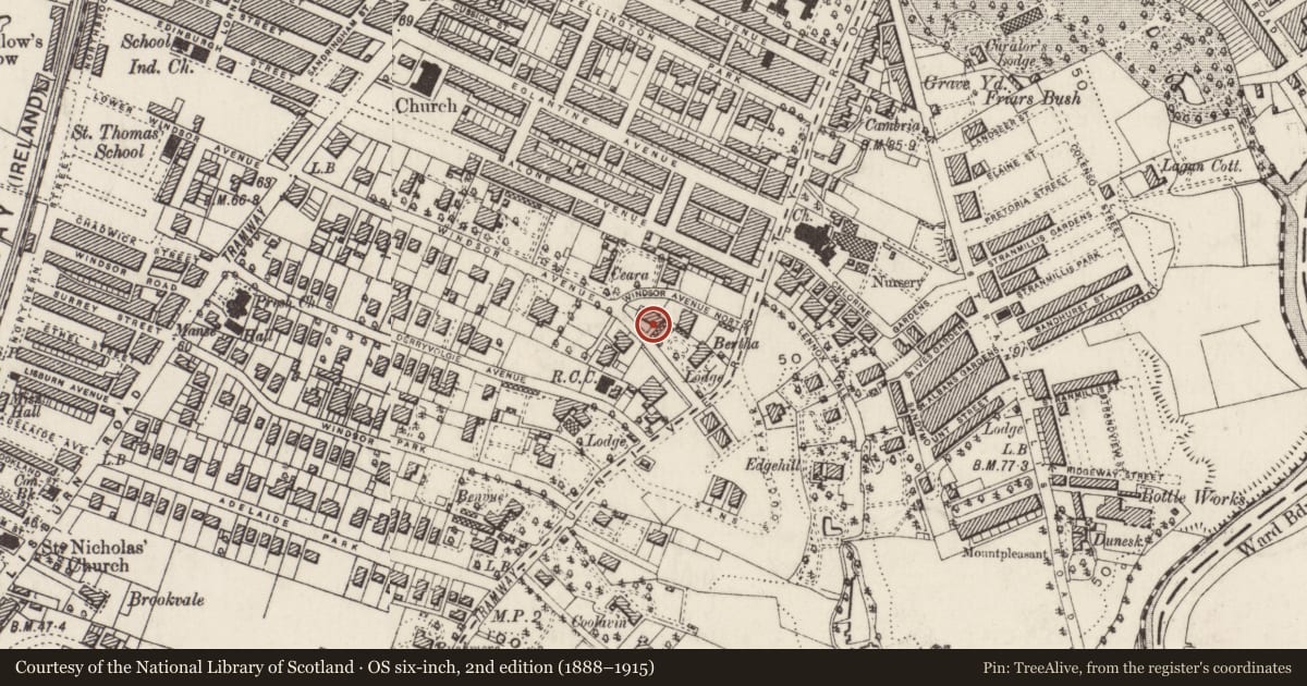 Ordnance Survey six-inch map, 2nd edition (1888–1915) covering the location of 49 & 51 Windsor Avenue Belfast BT9 6EJ ** See General Comments **, Malone Lower, Belfast, with a pin at the register's coordinates