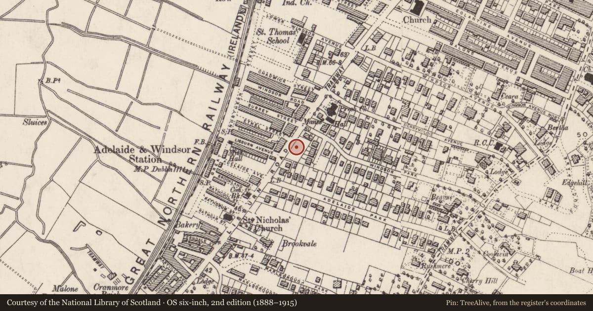 Ordnance Survey six-inch map, 2nd edition (1888–1915) covering the location of Lisburn Road Methodist Church 238 Lisburn Road Belfast BT9 6GF ** See General Comments **, Malone Lower, Belfast, with a pin at the register's coordinates
