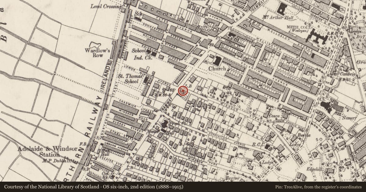 Ordnance Survey six-inch map, 2nd edition (1888–1915) covering the location of Glenmount, with a pin at the register's coordinates