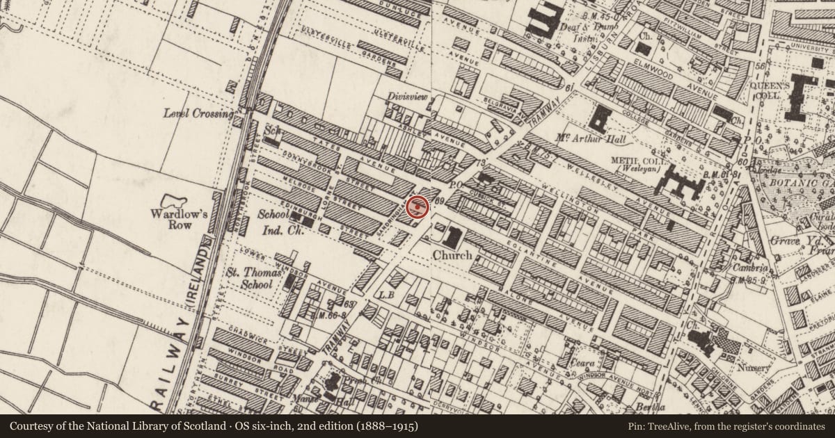 Ordnance Survey six-inch map, 2nd edition (1888–1915) covering the location of Former Ulster Bank, with a pin at the register's coordinates