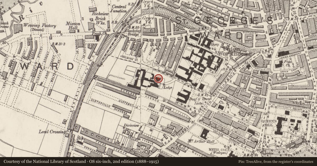 Ordnance Survey six-inch map, 2nd edition (1888–1915) covering the location of Windsor House, Malone Lower, Belfast, with a pin at the register's coordinates