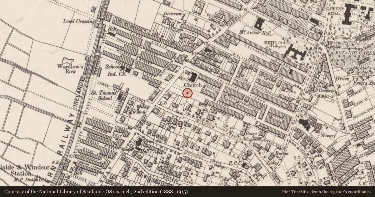 Ordnance Survey six-inch map, 2nd edition (1888–1915) covering the location of Windsor Baptist Church, with a pin at the register's coordinates