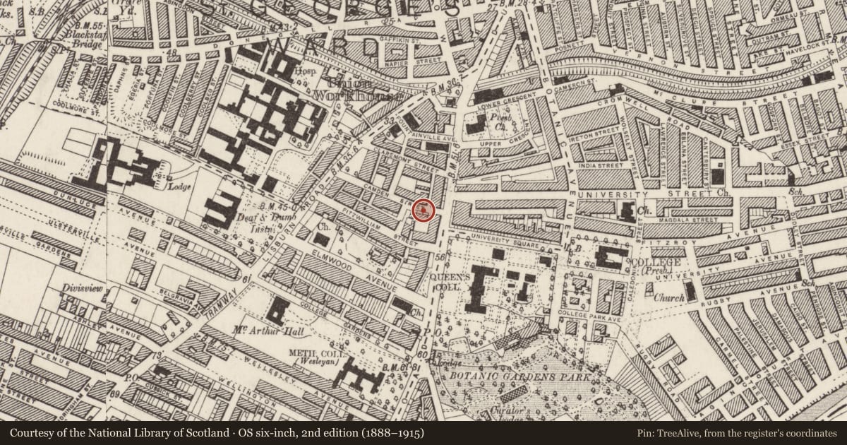 Ordnance Survey six-inch map, 2nd edition (1888–1915) covering the location of Danske Bank, with a pin at the register's coordinates