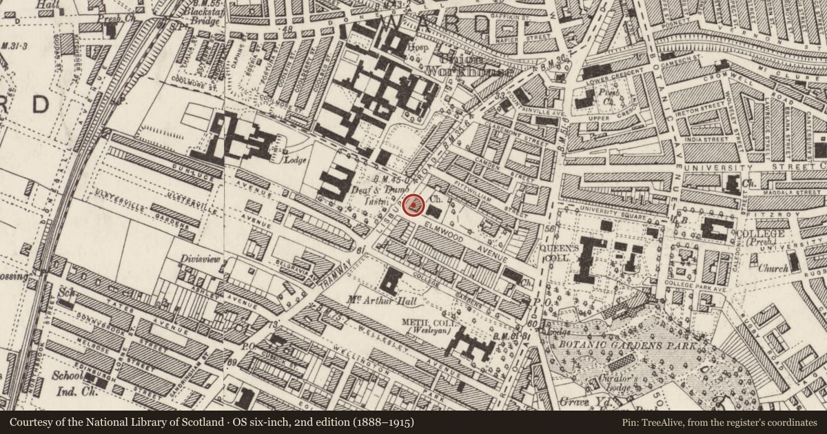 Ordnance Survey six-inch map, 2nd edition (1888–1915) covering the location of 74-84 Lisburn Road, with a pin at the register's coordinates