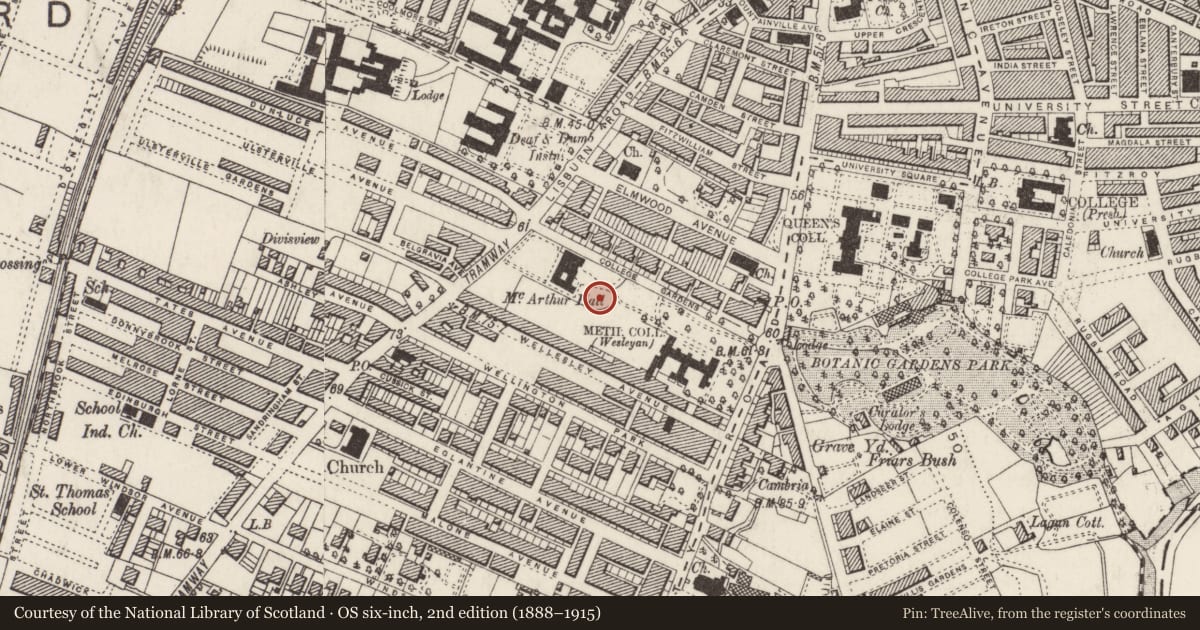 Ordnance Survey six-inch map, 2nd edition (1888–1915) covering the location of Chapel Of Unity, Malone Lower, Belfast, with a pin at the register's coordinates