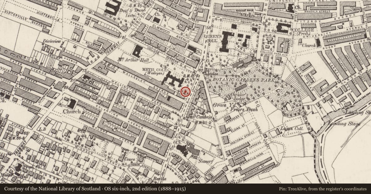 Ordnance Survey six-inch map, 2nd edition (1888–1915) covering the location of Shallow Pitched Building To Se Of Main Building Methodist College, with a pin at the register's coordinates