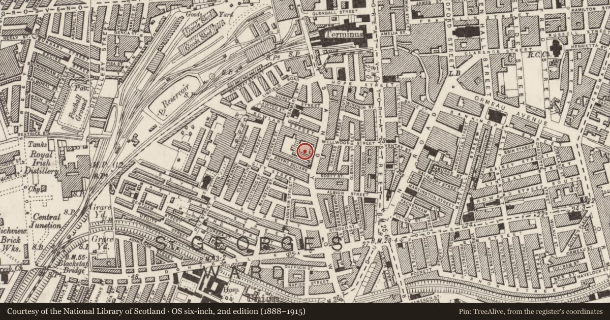 Ordnance Survey six-inch map, 2nd edition (1888–1915) covering the location of ARCHWAY, Belfast, with a pin at the register's coordinates
