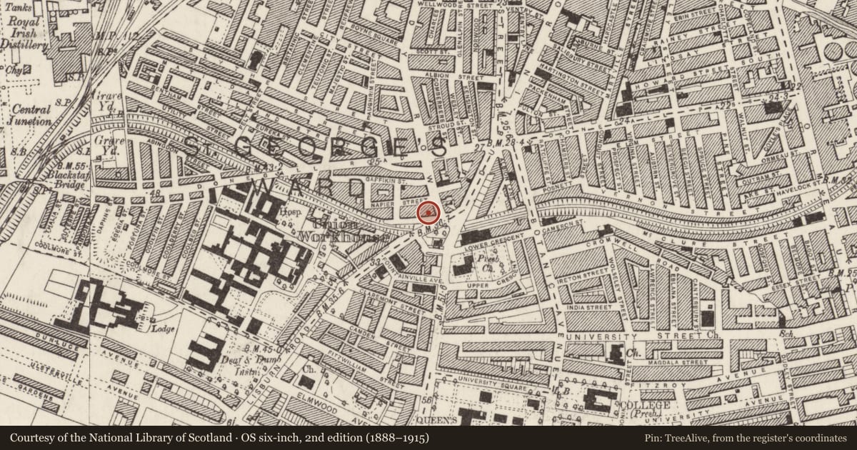 Ordnance Survey six-inch map, 2nd edition (1888–1915) covering the location of 7 Malone Place, Malone Lower, Belfast, with a pin at the register's coordinates