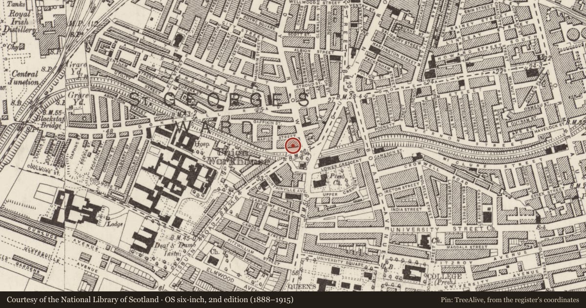 Ordnance Survey six-inch map, 2nd edition (1888–1915) covering the location of 11 Malone Place, Malone Lower, Belfast, with a pin at the register's coordinates