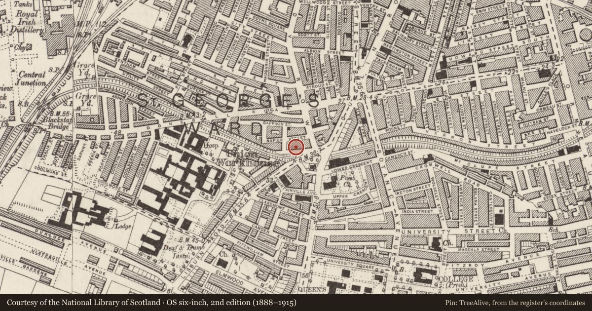 Ordnance Survey six-inch map, 2nd edition (1888–1915) covering the location of 19 Malone Place, Malone Lower, Belfast, with a pin at the register's coordinates