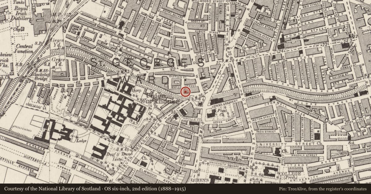 Ordnance Survey six-inch map, 2nd edition (1888–1915) covering the location of 27 Malone Place, Malone Lower, Belfast, with a pin at the register's coordinates