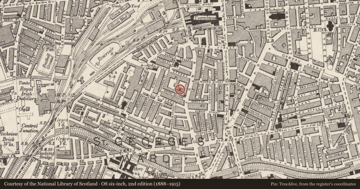 Ordnance Survey six-inch map, 2nd edition (1888–1915) covering the location of Gilpin's, Malone Lower, Belfast, with a pin at the register's coordinates