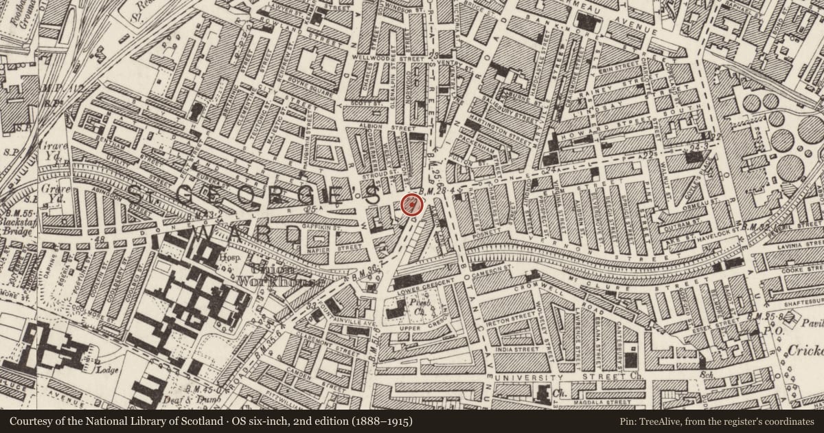 Ordnance Survey six-inch map, 2nd edition (1888–1915) covering the location of Former Bank, Belfast, with a pin at the register's coordinates