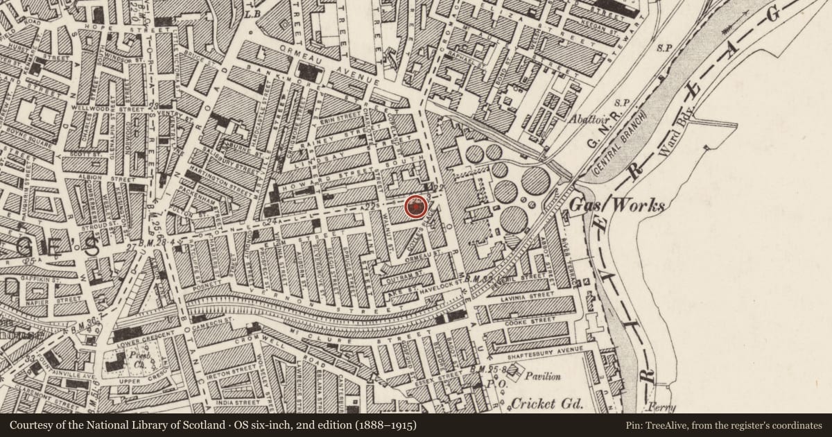 Ordnance Survey six-inch map, 2nd edition (1888–1915) covering the location of The Water Margin Restaurant, Malone Lower, Belfast, with a pin at the register's coordinates