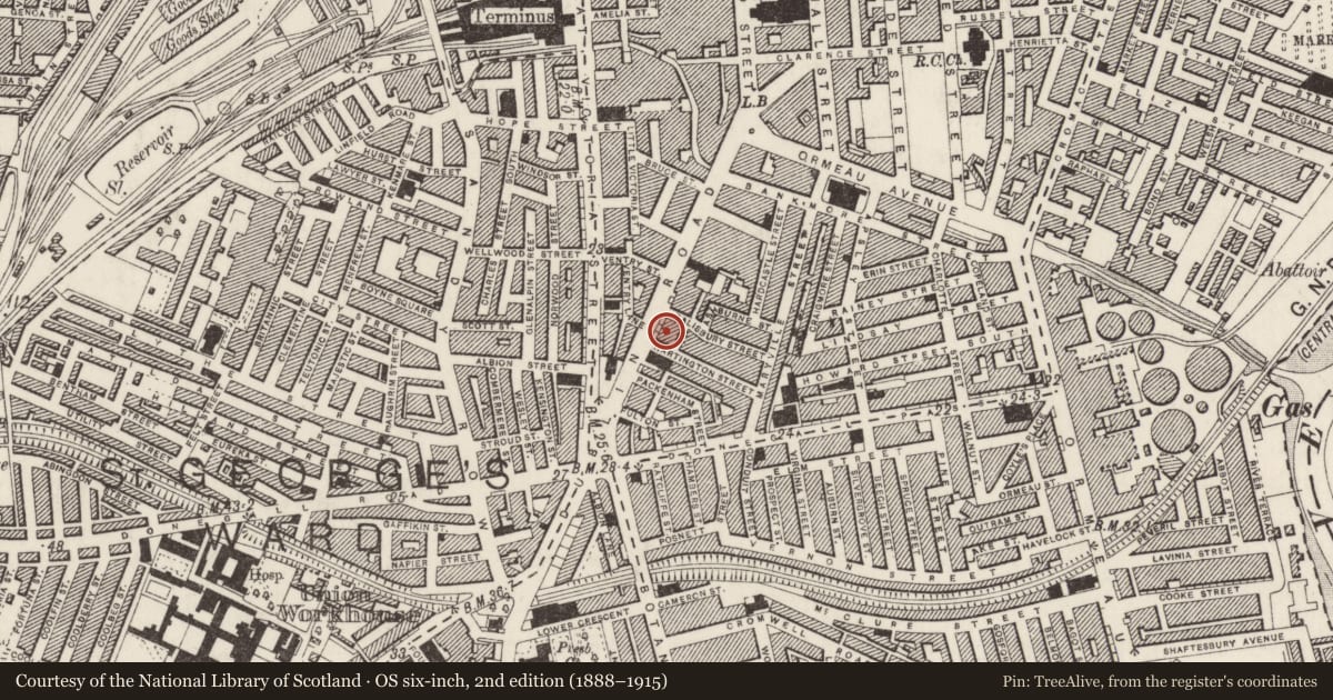 Ordnance Survey six-inch map, 2nd edition (1888–1915) covering the location of 56-64 Dublin Road, Belfast, with a pin at the register's coordinates
